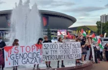 Protest przeciwko ludobójstwu w Gazie przed meczem Polska - Izrael
