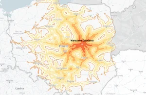Interaktywna mapa dworców pokazująca jak daleko dojedziesz w czasie 1-5h