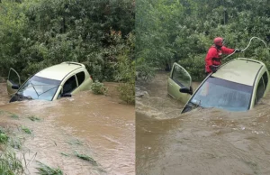 Rzeka porwała samochód w Bieszczadach. Kierowca nie żyje