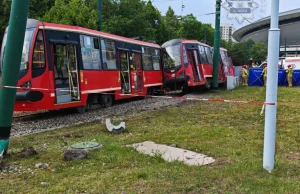 Wykolejenie tramwaju w Katowicach. Rannych 7 osób [ZDJĘCIA]