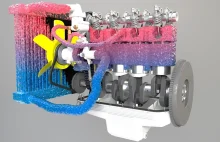 Animacja objaśniająca działanie systemu chłodzenia w silniku samochodowym.