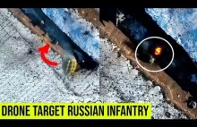 Ukrainian quadcopter drones strike Russian Infantry inside their trenches.