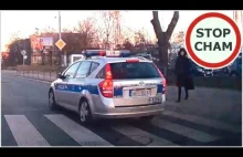Policja omija przed przejściem i pieszy "wchodzący"