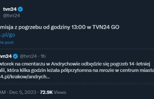 TVN24 organizuje live z pogrzebu nastolatki. Oczywiście PPV