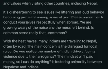 List otarty Nepalczyka do turystów z Indii (Reddit)