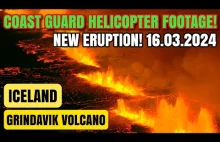 Nocna erupcja wulkanu na Islandii z helikoptera