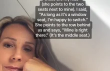 Roszczeniowa kobieta zajela miejsce w samolocie, by usiasc obok dzieci
