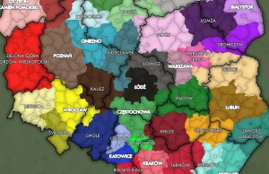 Mapa diecezji na tle mapy województw