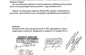 List polskich kombatantów potępiający ochronę komunistycznych zbrodniarzy