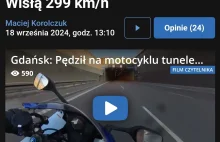 Jechał tunelem pod Martwą Wisłą 299 km/h