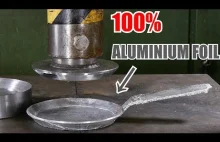 Wykonywanie patelni z folii aluminiowej za pomocą prasy hydraulicznej w 4K