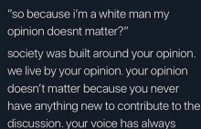 feministka drugi raz ubolewa nad tym, że biali mężczyźni mają prawo wypowiedzi