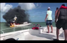 Pożar łodzi u wybrzeży Barraterre Exuma Bahamy