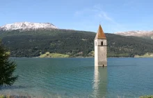 Jezioro Reschensee i zatopiona wioska Graun