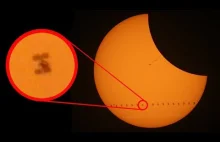 Tranzyt Międzynarodowej Stacji Kosmicznej na tle całkowitego zaćmienia słońca