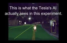 Projektor zawieszony na dronie sprawił, że Tesla zmieniła swój pas na przeciwny.