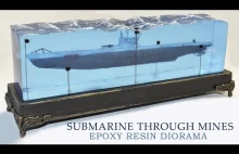 Diorama - łódź podwodna przechodzi przez pole minowe