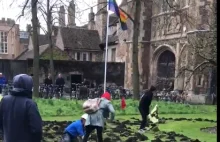 Eko-aktywiści pod flagą LGBT zniszczyli trawnik w ramach walki o klimat.