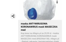 Maski na koronawirus po 100zl, cena w opisie sporo niższa.