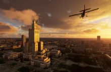 Warszawski Pałac Kultury i Nauki na screenie z Microsoft Flight Simulator...