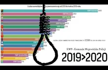 Liczba samobójstw przez powieszenie się w Polsce od 2013 do 2019 roku