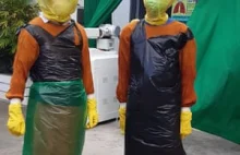 Filipiny - pracownicy medyczni owijają się workami na śmieci w celu ochrony