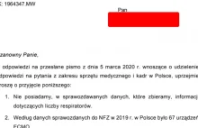 Afera? Ministerstwo Zdrowia nie wie ile ma respiratorów