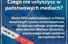 Ok 40% testów w Polsce wykonuje prywatne laboratorium, za pieniądze darczyńców.