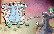 29 Ilustracji irańskiego artysty, obrazujących rzeczywistość lekarzy i innych...