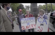 Nagranie ludzi protestujących w USA przeciwko ograniczeniom związanym z wirusem.