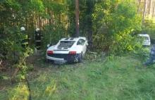 Lamborghini Gallardo i Ford Fiesta rozbite na przydrożnych drzewach