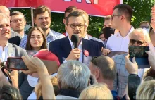 Morawiecki mówi o "przemyśle pogardy", a sam na wiecu atakuje Trzaskowskiego