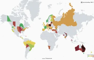 Interaktywna mapa emisji CO₂ na świecie, live.