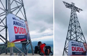 Nielegalny baner wyborczy Andrzeja Dudy na... krzyżu na Giewoncie