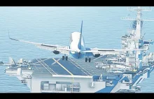 Symulacja lądowania samolotem pasażerskim na lotniskowcu