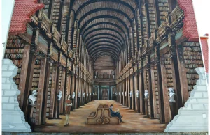 Trójwymiarowy mural na gmachu Biblioteki w Ustroniu