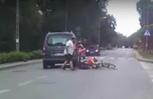 Rozpędzony rowerzysta potrącił samochód! Tak było, naprawdę!