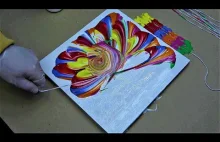 Acrylic Pouring String Pull Abstract Floral Painting - Fluid art