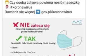 Min. Zdrowia usuwa wpisy odnośnie nienoszenia maseczek przez osoby zdrowe.