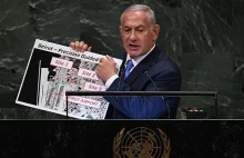 Benjamin Netanyahu i plan Bejrutu z zaznaczonymi trzema miejscami - 2018 rok