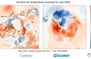 Lipiec 2020 trzecim najcieplejszym lipcem w historii pomiarów.