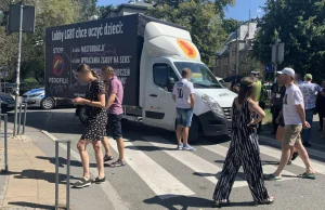 Piesi zablokowali ulicę i pomalowali furgonetkę z hasłami anty-LGBT
