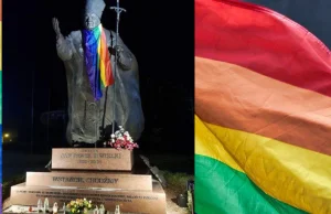 Pomnik Jana Pawła II owinięty symbolem aktywistów LGBT!