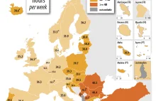 sredni tygodniowy czas pracy w europie