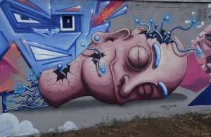 Fight or die w Nowej Soli. Piękne graffiti na ścianach garaży wzdłuż torów