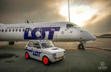 Fiat 126 PLL LOT z roku 1987 - sesja zdjęciowa na płycie lotniska -...