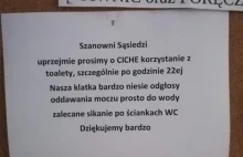 Absurdalna kartka na klatce schodowej: "Prosimy o ciche korzystanie z toalety"