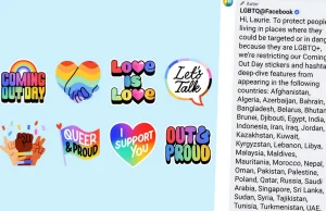 Polska bez naklejek wspierających LGBT+ na FB, obok Białorusi, Rosji i Arabii