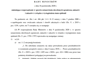 Koronawirus: Projekt Rozporządzenia z dnia 16 X 20 ws. określonych ograniczeń...