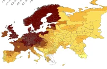 Obrazek ukazujący poziom analfabetyzmu w roku 1900 w Europie